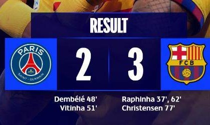 博鱼官网-【欧冠】拉菲双响滕森头球制胜，巴萨3比2客胜巴黎